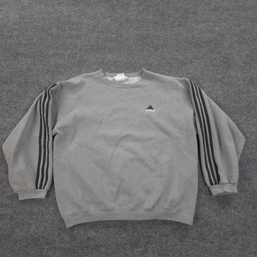 Vintage Adidas Sweatshirt Mens Large‎ Gray 3 Stripe Crewneck Fleece Pullover USA